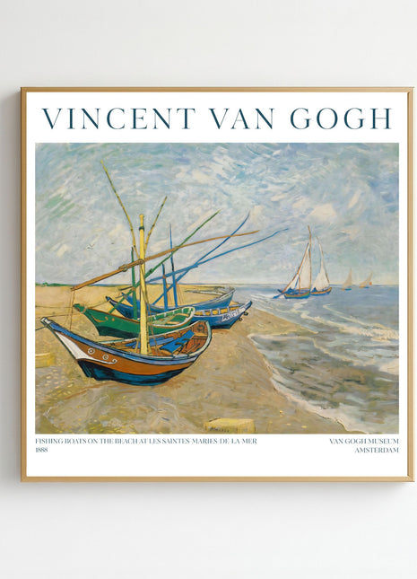 “Fishing Boats on the Beach at Les Saintes-Maries-de-la-Mer” (1888) – Vincent van Gogh Coastal Seascape Print. Unframed