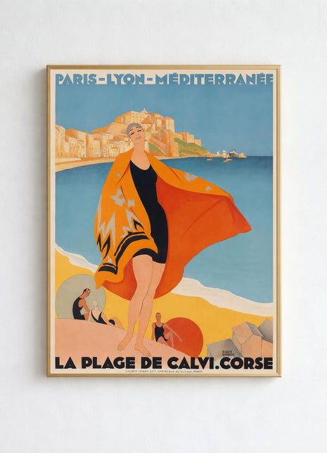 Roger Broders "Calvi Beach, Corsica" (1928) Vintage French Travel Unframed Poster